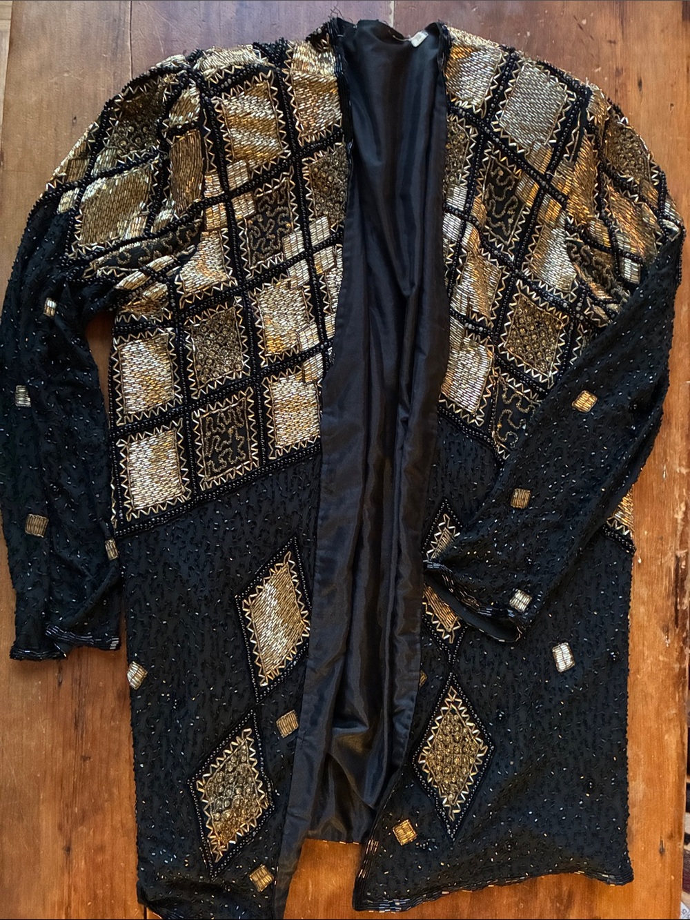 Vintage Black & Gold Hand Beaded Sequin Statement Jacket Coat